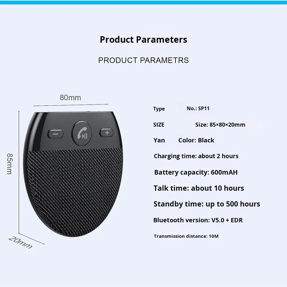 Bluetooth Hands-Free Car Kit – Sun Visor Speaker with Voice Prompts