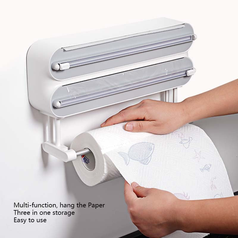 Bamboo Wrap Dispenser 3-in-1 – Wall Mount Foil, Film & Paper Towel Holder
