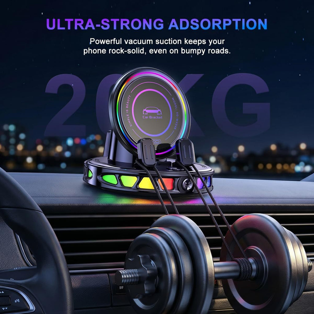 Wireless Car Charger Mount – 15W Fast Charge Suction Cup Dashboard Holder with 360° Rotation