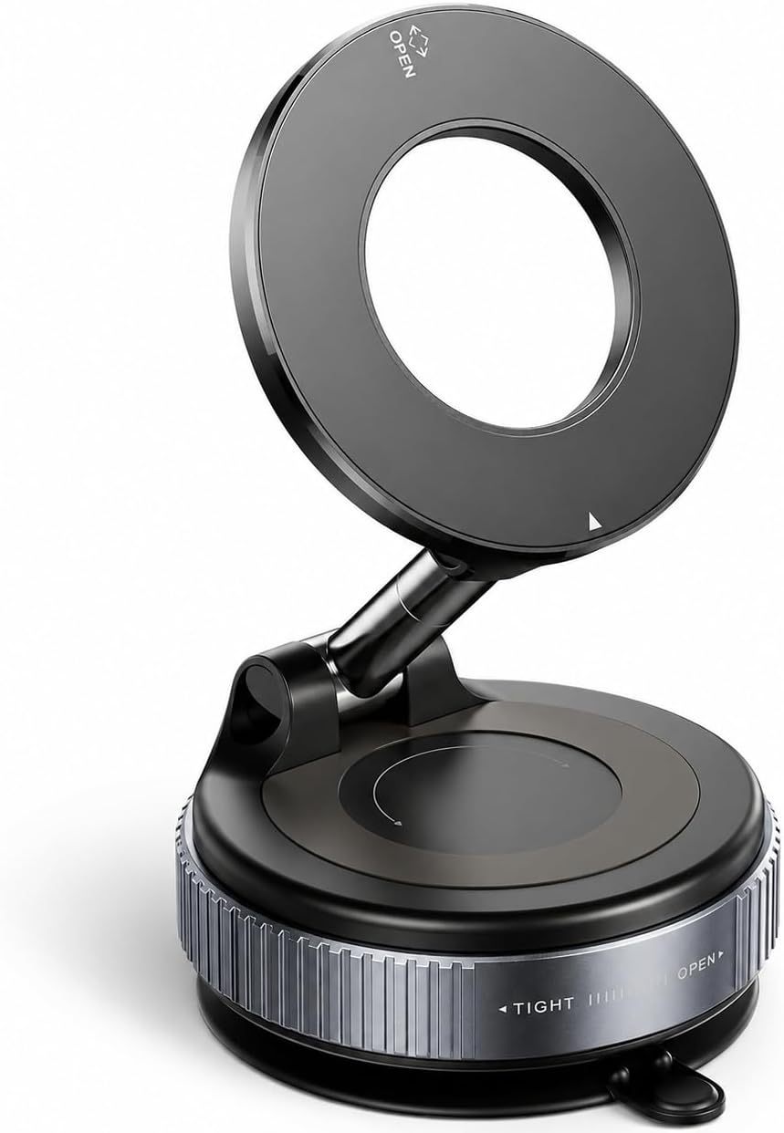 Vacuum Magnetic Phone Holder – 360° Foldable Suction Cup Mount for Car, Desk & Windshield