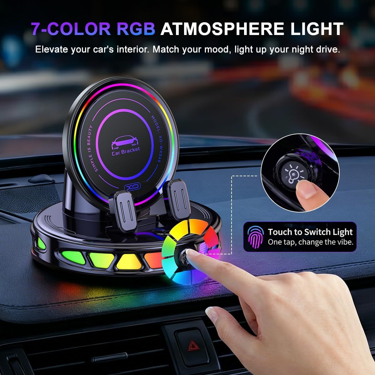 Wireless Car Charger Mount – 15W Fast Charge Suction Cup Dashboard Holder with 360° Rotation