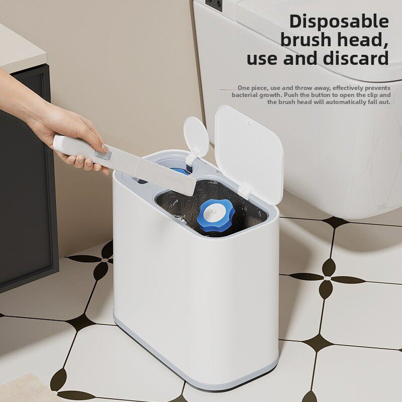Slim 2-in-1 Bathroom Trash Can – Integrated Toilet Brush, 5L Space-Saving Bin