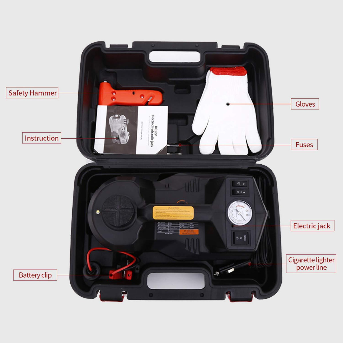Electric car jack kit 3-in-1 with impact wrench and tire inflator