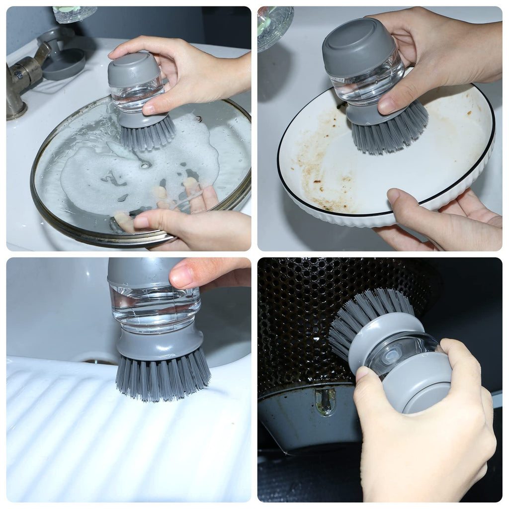 Press-Down Dish Brush with Soap Dispenser – Kitchen Sink Scrub Brush
