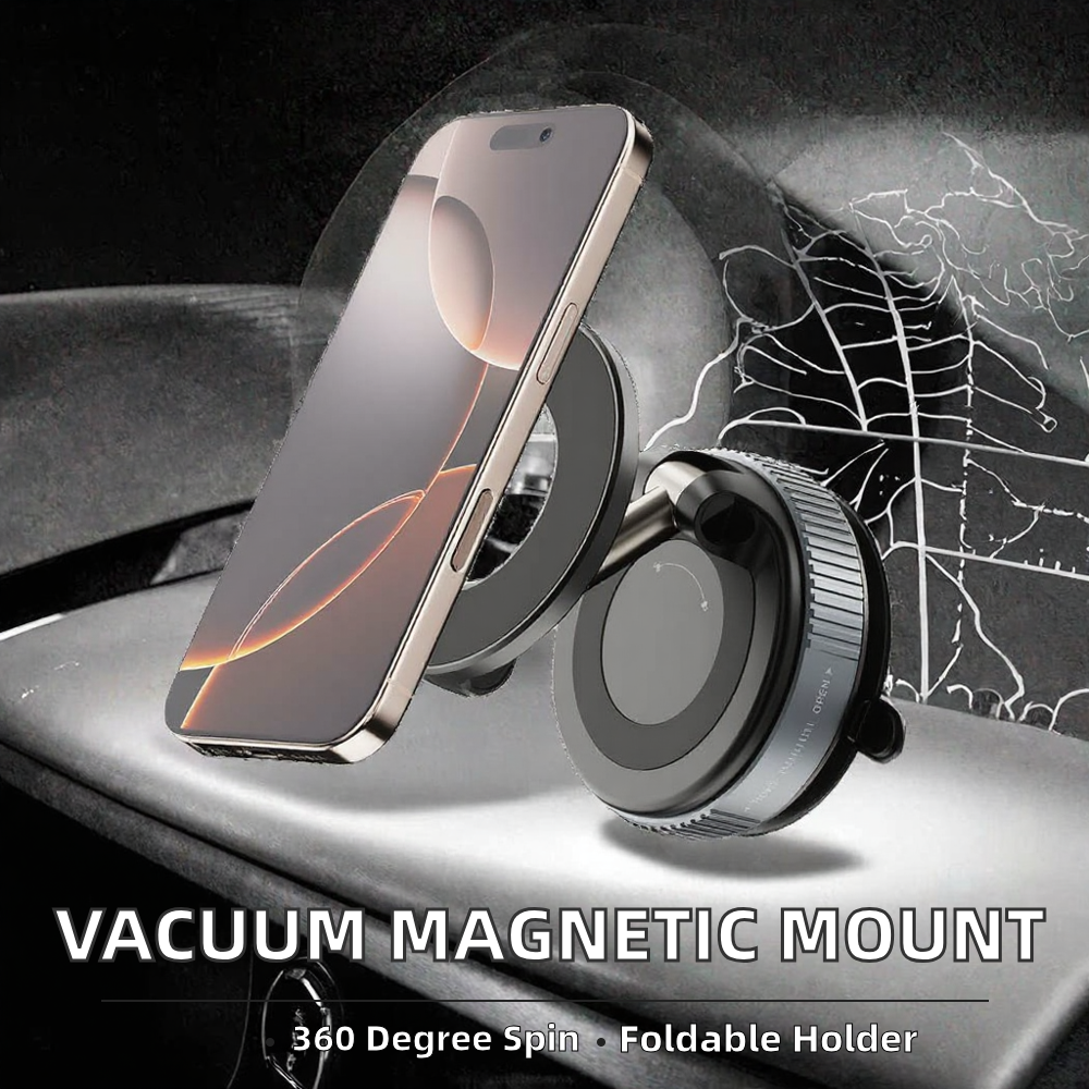 Vacuum Magnetic Phone Holder – 360° Foldable Suction Cup Mount for Car, Desk & Windshield