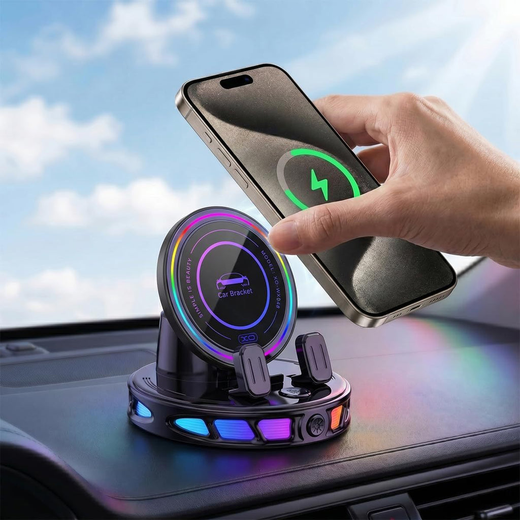 Wireless Car Charger Mount – 15W Fast Charge Suction Cup Dashboard Holder with 360° Rotation