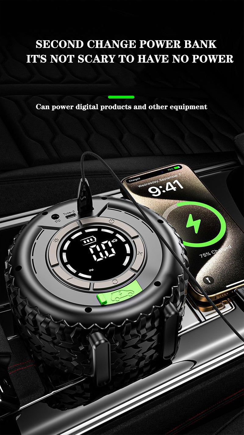 Portable Tire Inflator & Power Bank – Digital Air Pump with LED Light