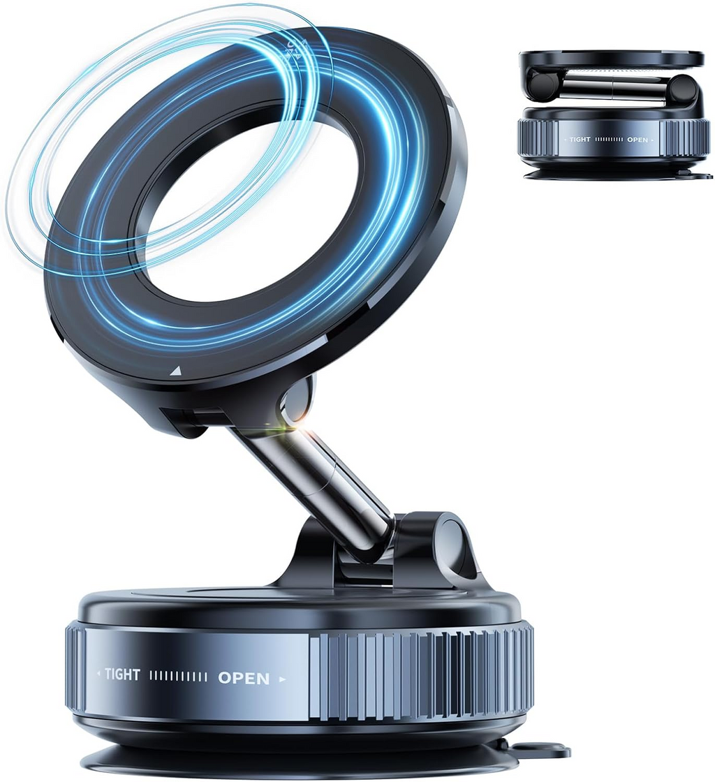 Vacuum Magnetic Phone Holder – 360° Foldable Suction Cup Mount for Car, Desk & Windshield