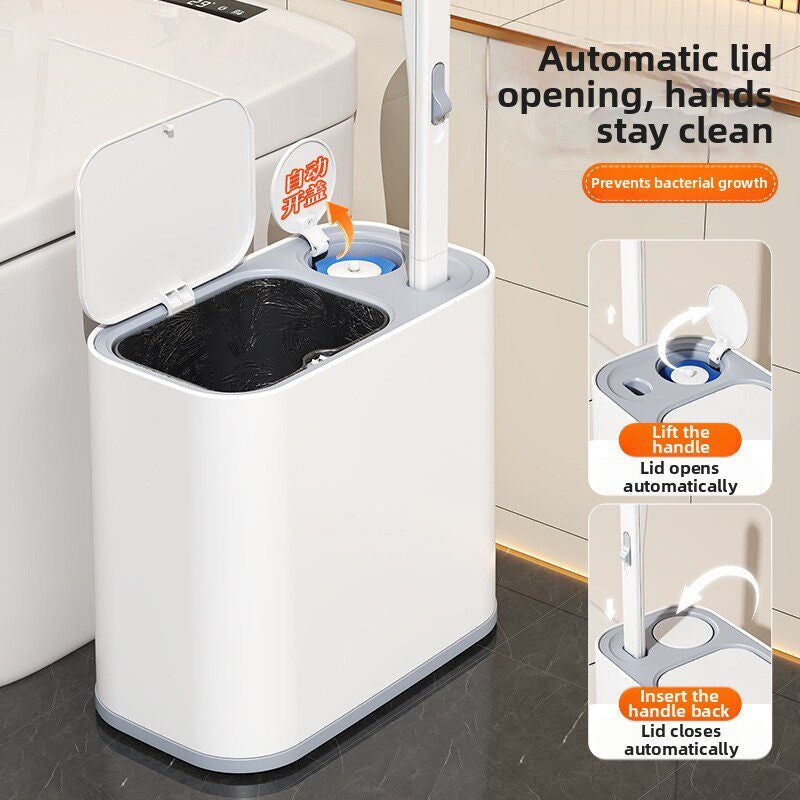 Slim 2-in-1 Bathroom Trash Can – Integrated Toilet Brush, 5L Space-Saving Bin