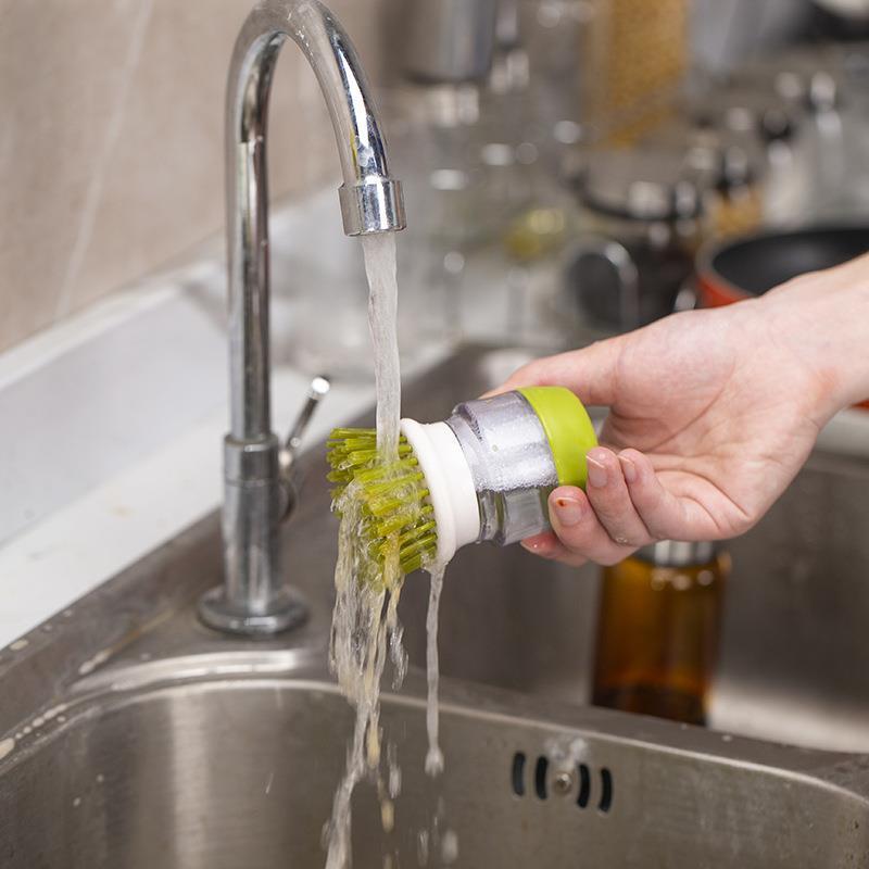 Press-Down Dish Brush with Soap Dispenser – Kitchen Sink Scrub Brush
