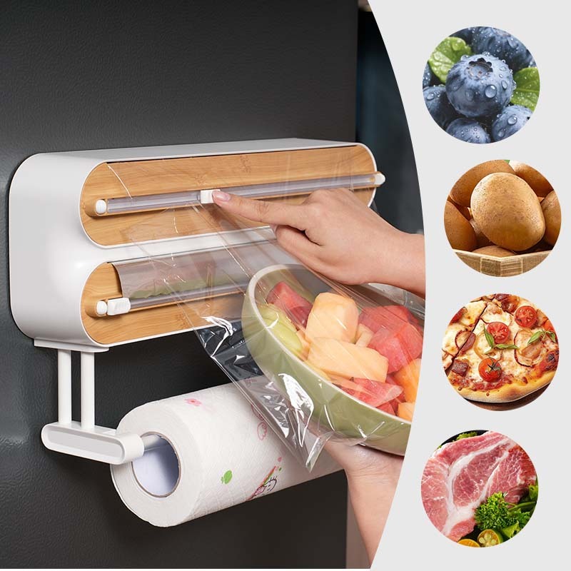 Bamboo Wrap Dispenser 3-in-1 – Wall Mount Foil, Film & Paper Towel Holder