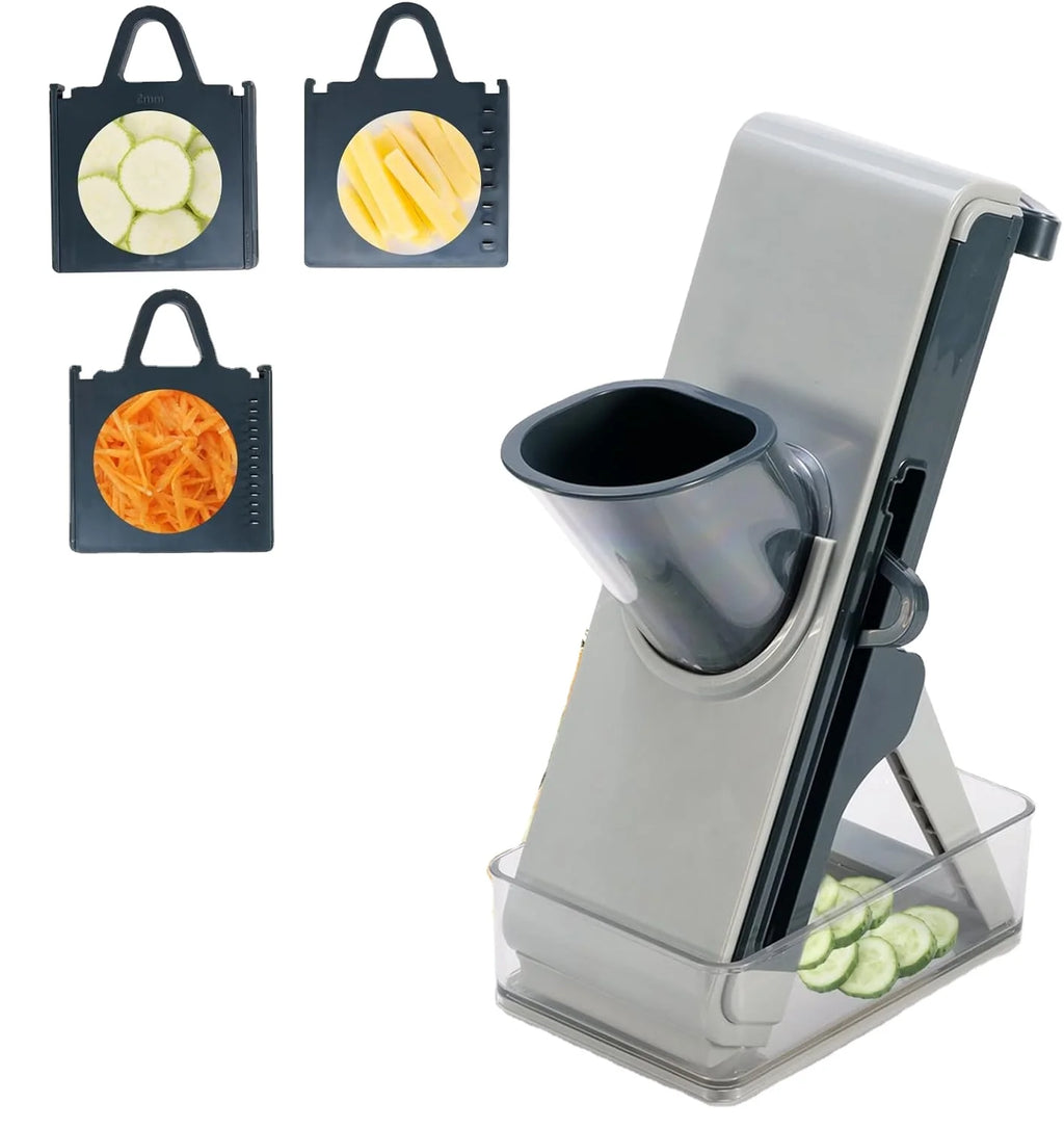Safe Mandoline Slicer – Adjustable Stainless Steel Vegetable Cutter with Container & 3 Blade Plates