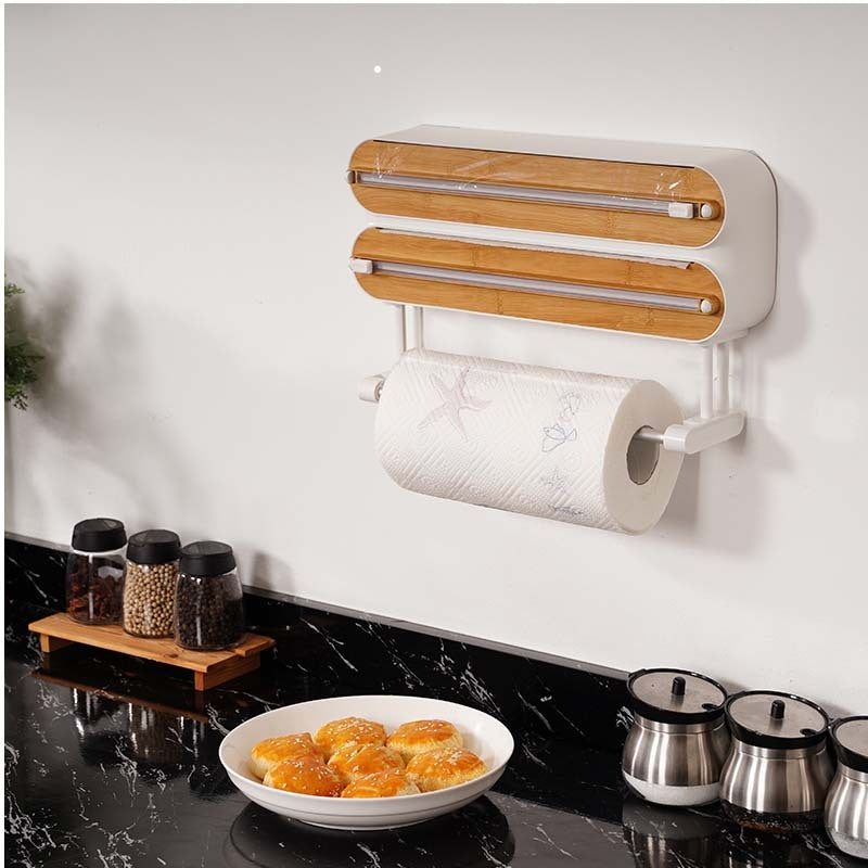 Bamboo Wrap Dispenser 3-in-1 – Wall Mount Foil, Film & Paper Towel Holder