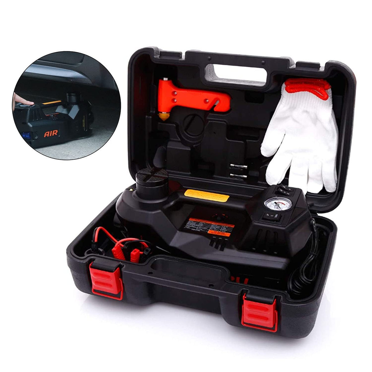 Electric car jack kit 3-in-1 with impact wrench and tire inflator